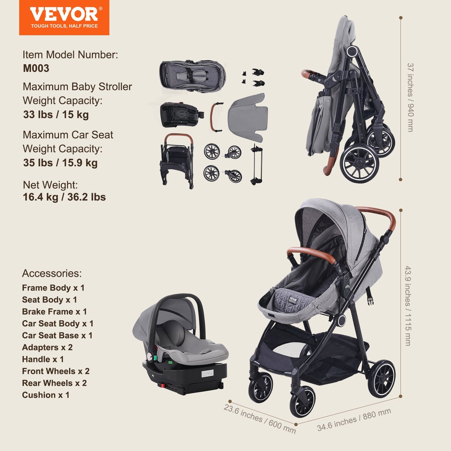 Barnvagn Resesystem Med Bilbarnstol Playard Baby Combo Mörkgrå&Svart