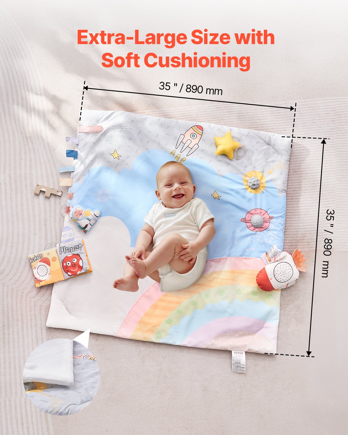 Baby Play Gym Mat Tummy Time Activity Mat with 6 Sensory Toys 35.0" x 35.0