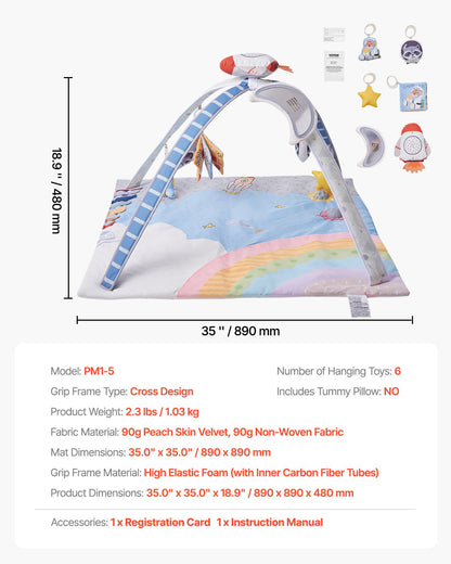 Baby Play Gym Mat Tummy Time Activity Mat with 6 Sensory Toys 35.0" x 35.0