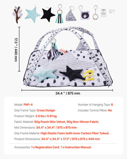 Baby Play Gym Mat Tummy Time Activity Mat with 6 Sensory Toys 34.4" x 34.4