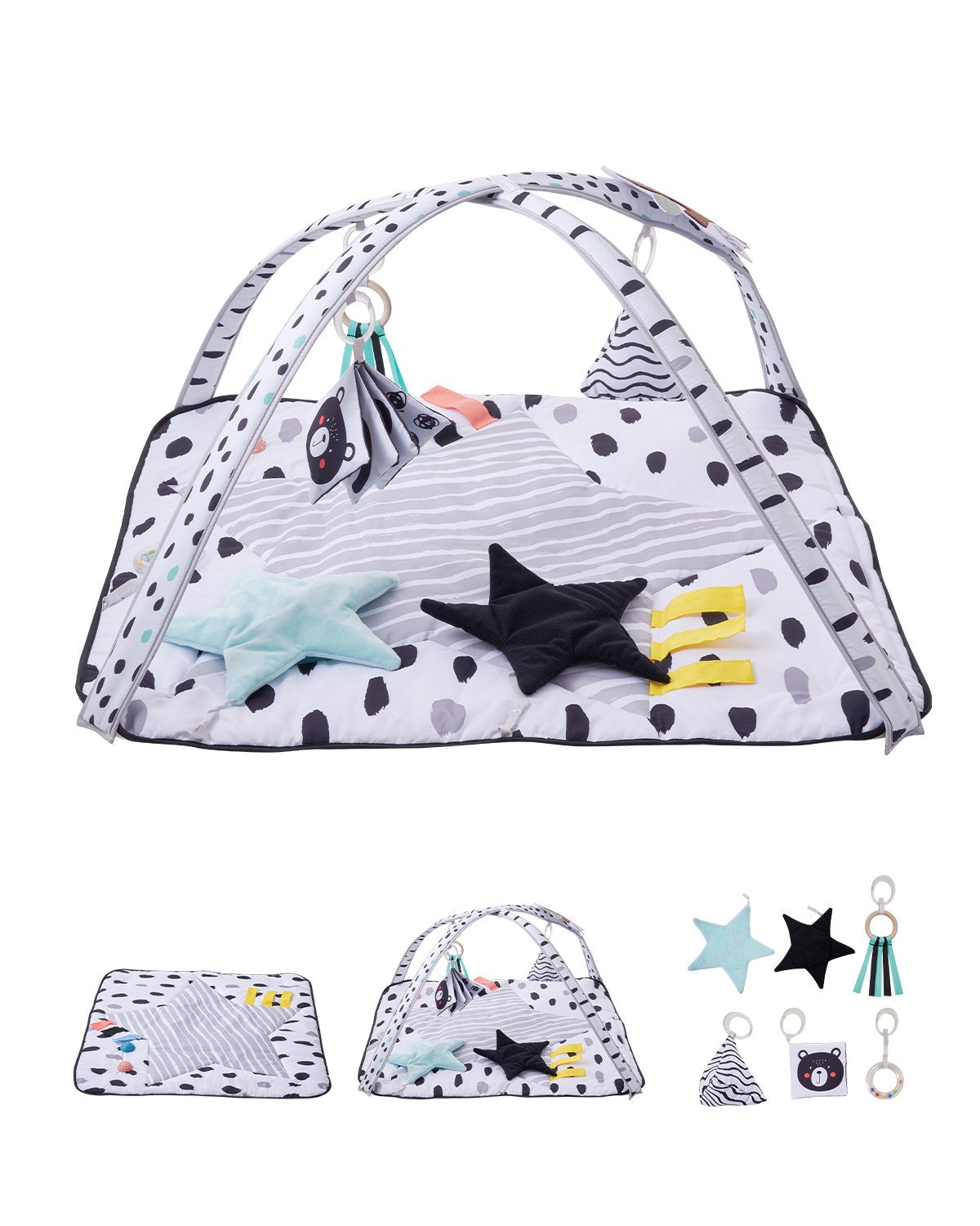 Baby Play Gym Mat Tummy Time Activity Mat with 6 Sensory Toys 34.4" x 34.4
