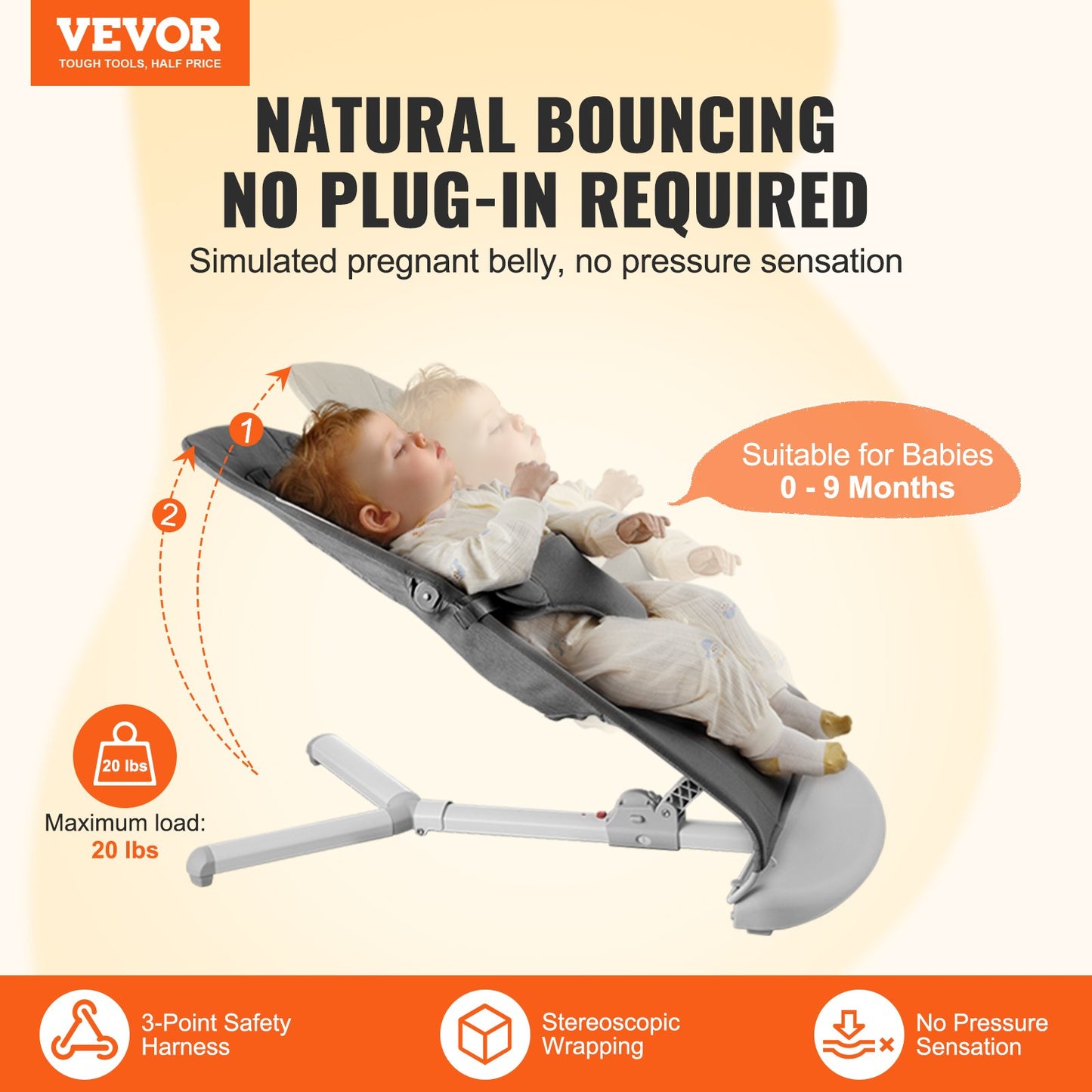 Baby Bouncer Folding Bouncer Seat Stol för spädbarn med 2 lutningsvinklar