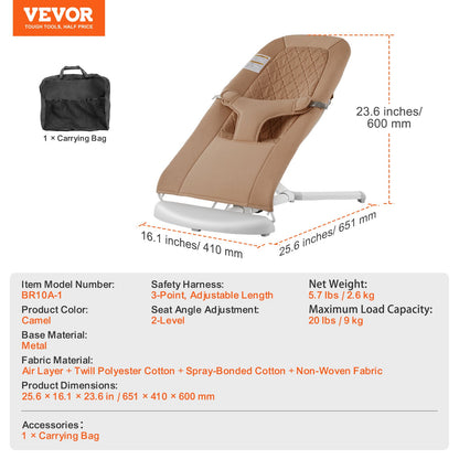 Baby Bouncer Folding Bouncer Seat Stol för spädbarn med 2 lutningsvinklar