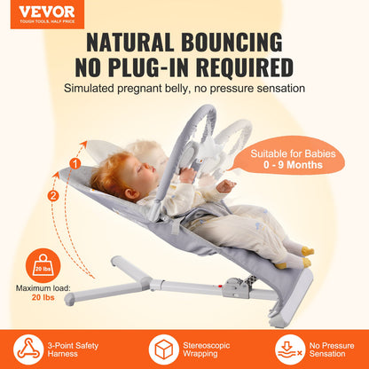 Baby Bouncer Folding Bouncer Seat Stol för spädbarn 0-9 månader med leksaksstång