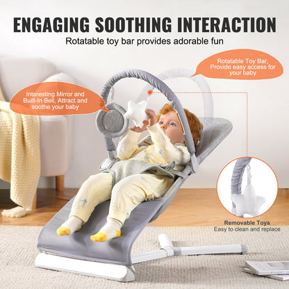 Baby Bouncer Folding Bouncer Seat Stol för spädbarn 0-9 månader med leksaksstång