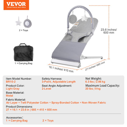 Baby Bouncer Folding Bouncer Seat Stol för spädbarn 0-9 månader med leksaksstång