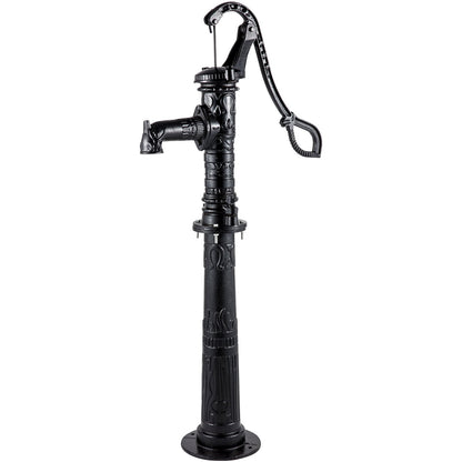 Hand Water Pump with Stand, 15.7 x 9.4 x 53.1 Inch Jug Pump and 26 Inch Pump Stand with Pre-Set 1/2" Holes for Easy Installation, Rustic Cast Iron Well Pump for Garden, Yard, Yard Irrigation, Black