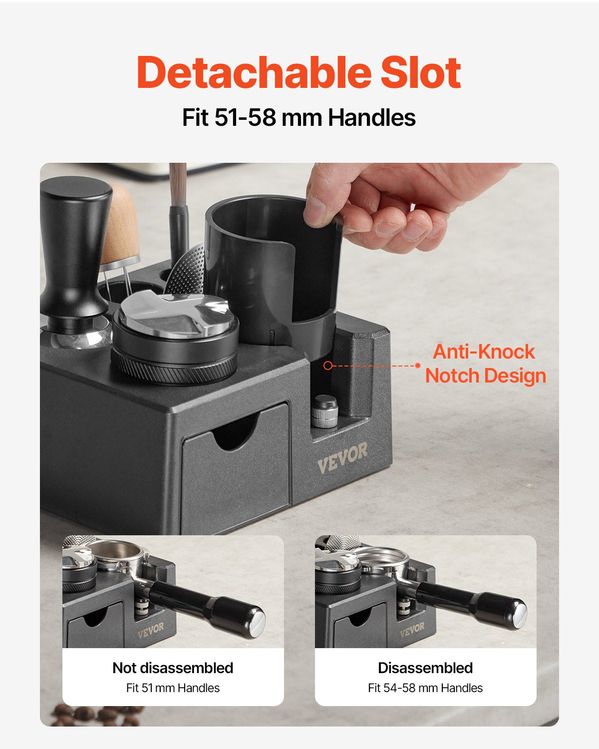 ABS Espresso Tamping Station 51-58 mm Station with removable track