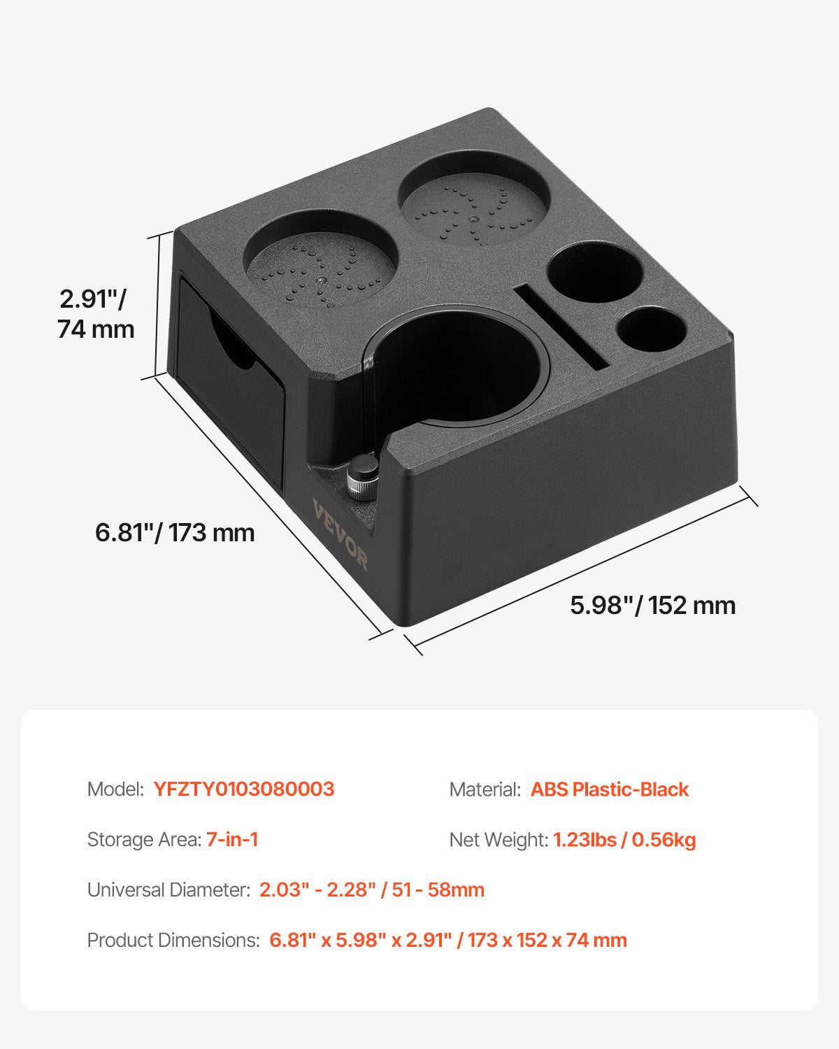 ABS Espresso Tamping Station 51-58 mm Station with removable track