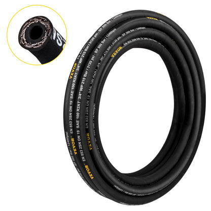 Hydraulslang 1/4 tum x 50 fot, lindad hydraulslang 5800 PSI, gummihydraulslang med 2 höghållfasta ståltrådsflätor, bulkhydraulslang -20°C till 140°C, flexibel hydraulslang