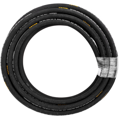 Hydraulslang 1/4 tum x 50 fot, lindad hydraulslang 5800 PSI, gummihydraulslang med 2 höghållfasta ståltrådsflätor, bulkhydraulslang -20°C till 140°C, flexibel hydraulslang