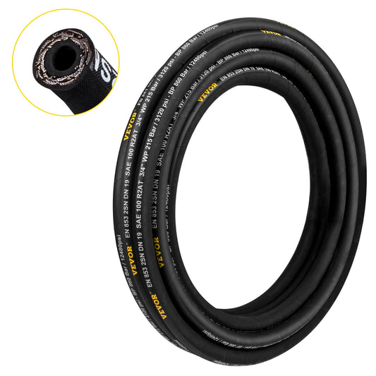 Hydraulslang 3/4 tum x 50 fot, lindad hydraulslang 3120 PSI, gummihydraulslang med 2 höghållfasta ståltrådsflätor, bulkhydraulslang -20℃ till 140℃, flexibel hydraulslang