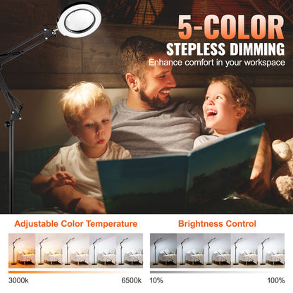 5X golvförstoringsglas med ljus och stativ LED 5 färglägen 3-i-1