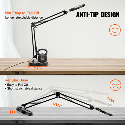 Magnifying glass with light &amp; base 5X magnifying lamp 4.3" lens 5 color