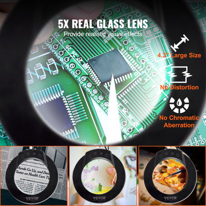 Magnifying glass with light &amp; base 5X magnifying lamp 4.3" lens 5 color