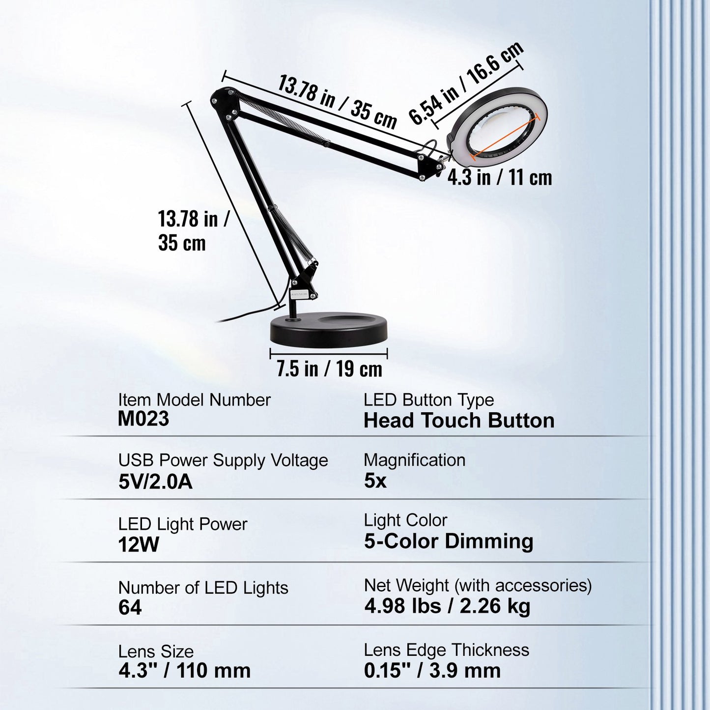 Magnifying glass with light &amp; base 5X magnifying lamp 4.3" lens 5 color