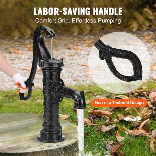 Antique Hand Water Pump 14.6 x 5.9 x 25.6 Inch Jug Pump with Handle Cast Iron Well Pump with Pre-Set 0.5" Holes for Easy Installation Old Fashion Jug Hand Pump for Garden Ponds Garden Black | EU