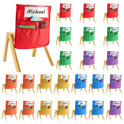 Stolfickor för klassrum 24-pack sittfickor med namnskylt 6 färger