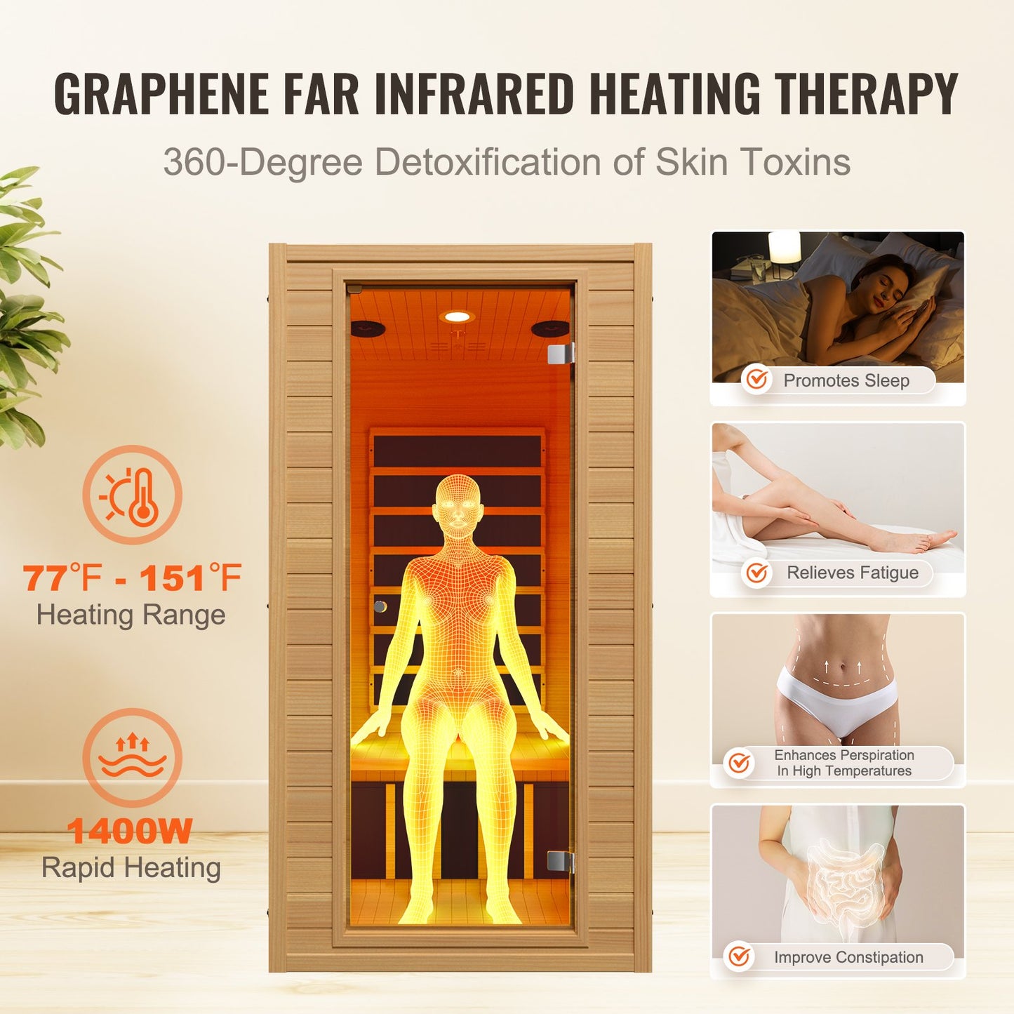 Ferninfrarot-Sauna aus Holz, Home Spa für 1 bis 2 Personen, 1400 W