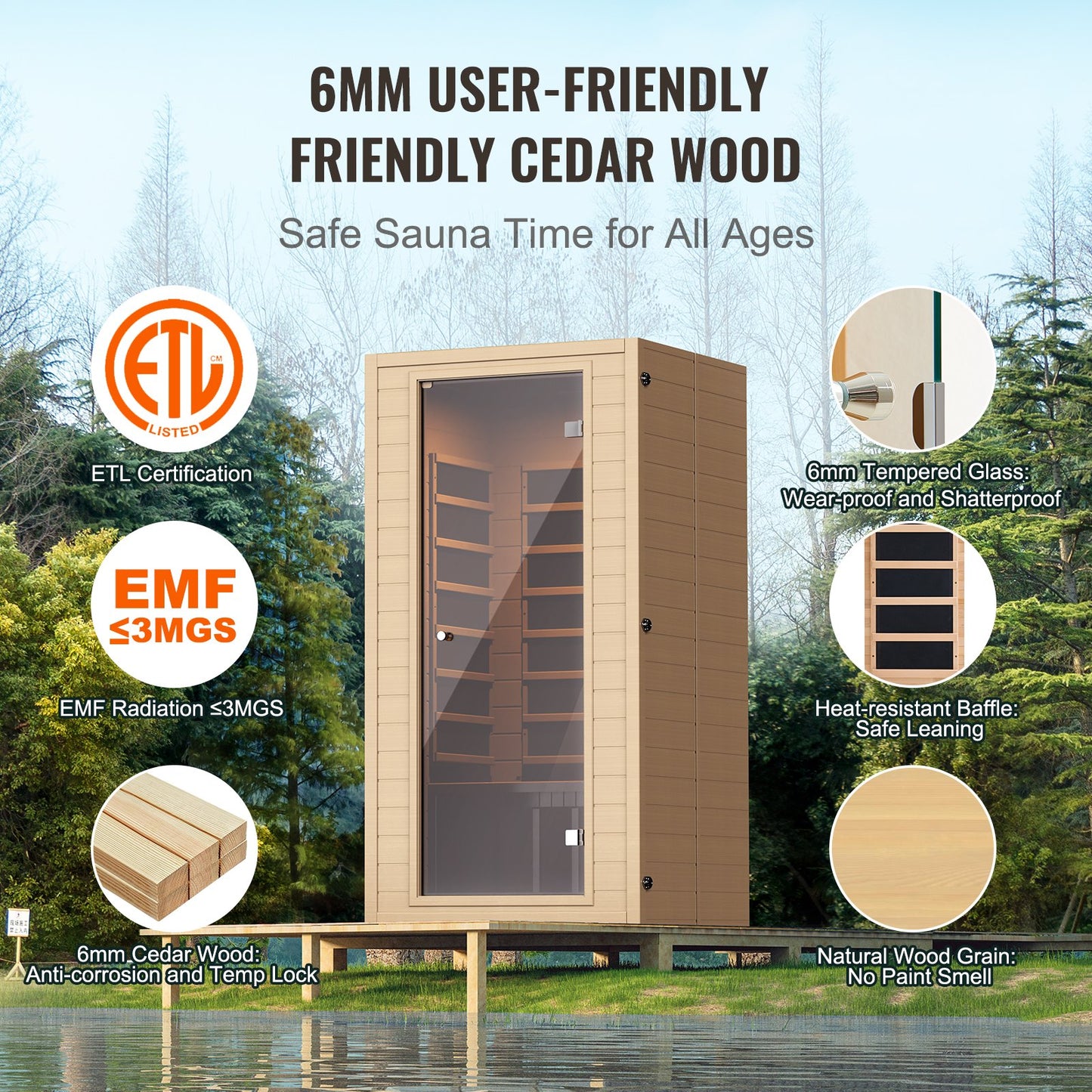 Ferninfrarot-Sauna aus Holz, Home Spa für 1 bis 2 Personen, 1400 W