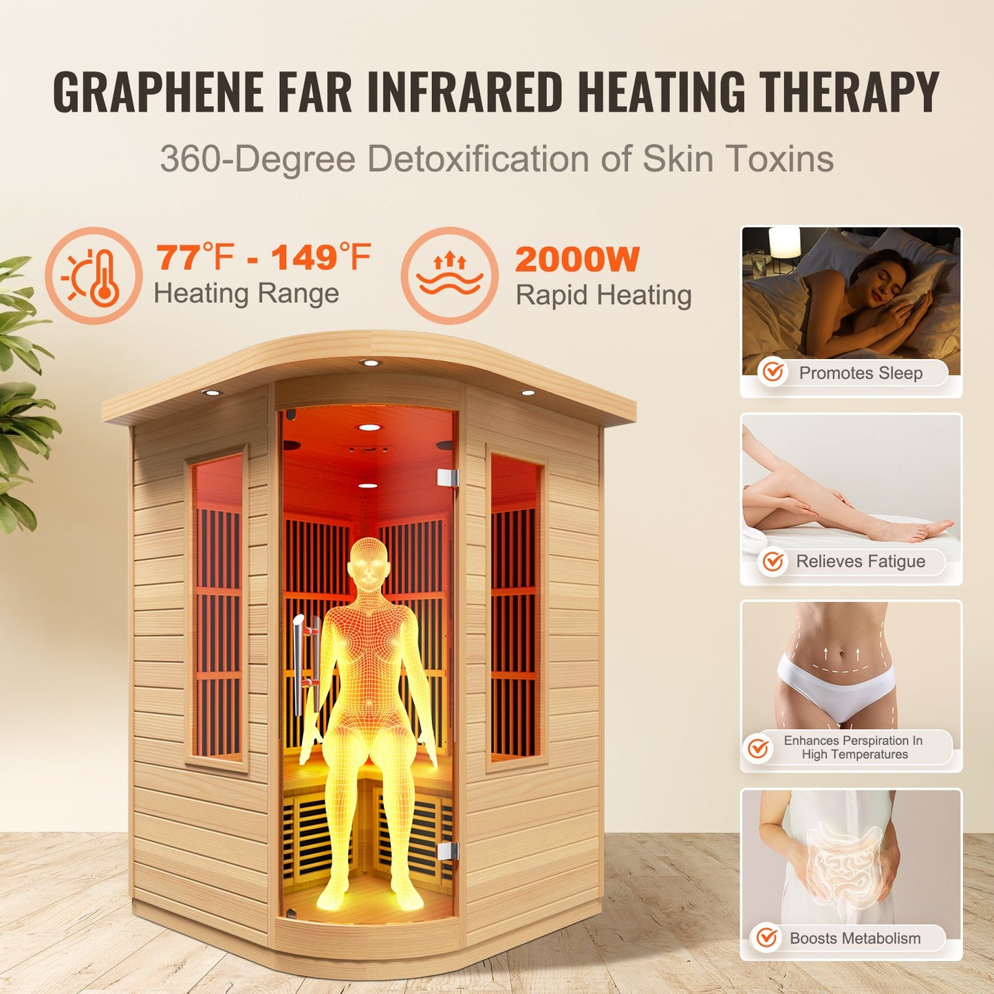 Ferninfrarot-Holzsauna, Heimsauna, Spa für 2 Personen, 1850 W