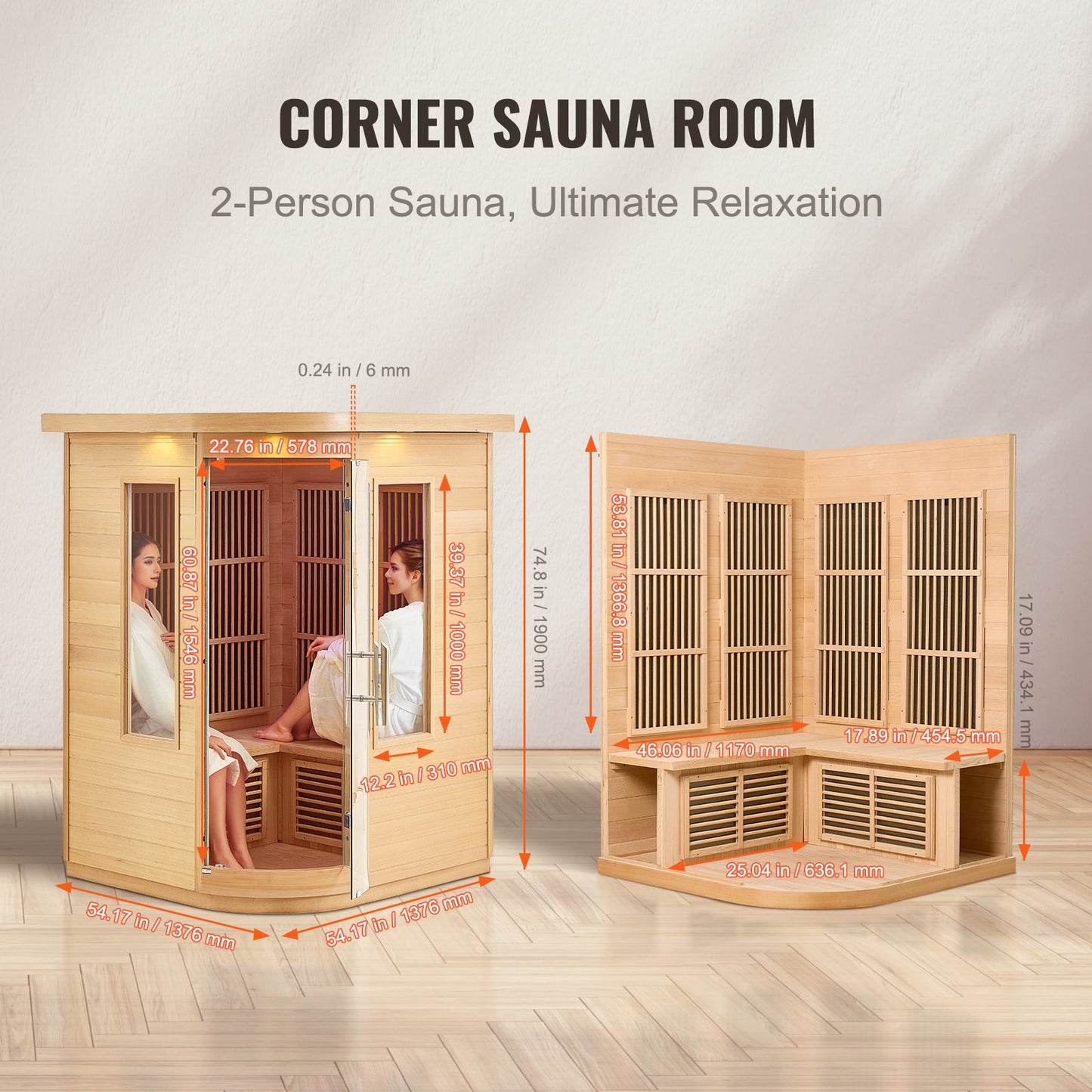 Ferninfrarot-Holzsauna, Heimsauna, Spa für 2 Personen, 1850 W