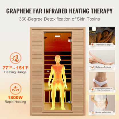 Far Infrared Trä Bastu Rum Hem Bastu Spa för 2 Person 1800W