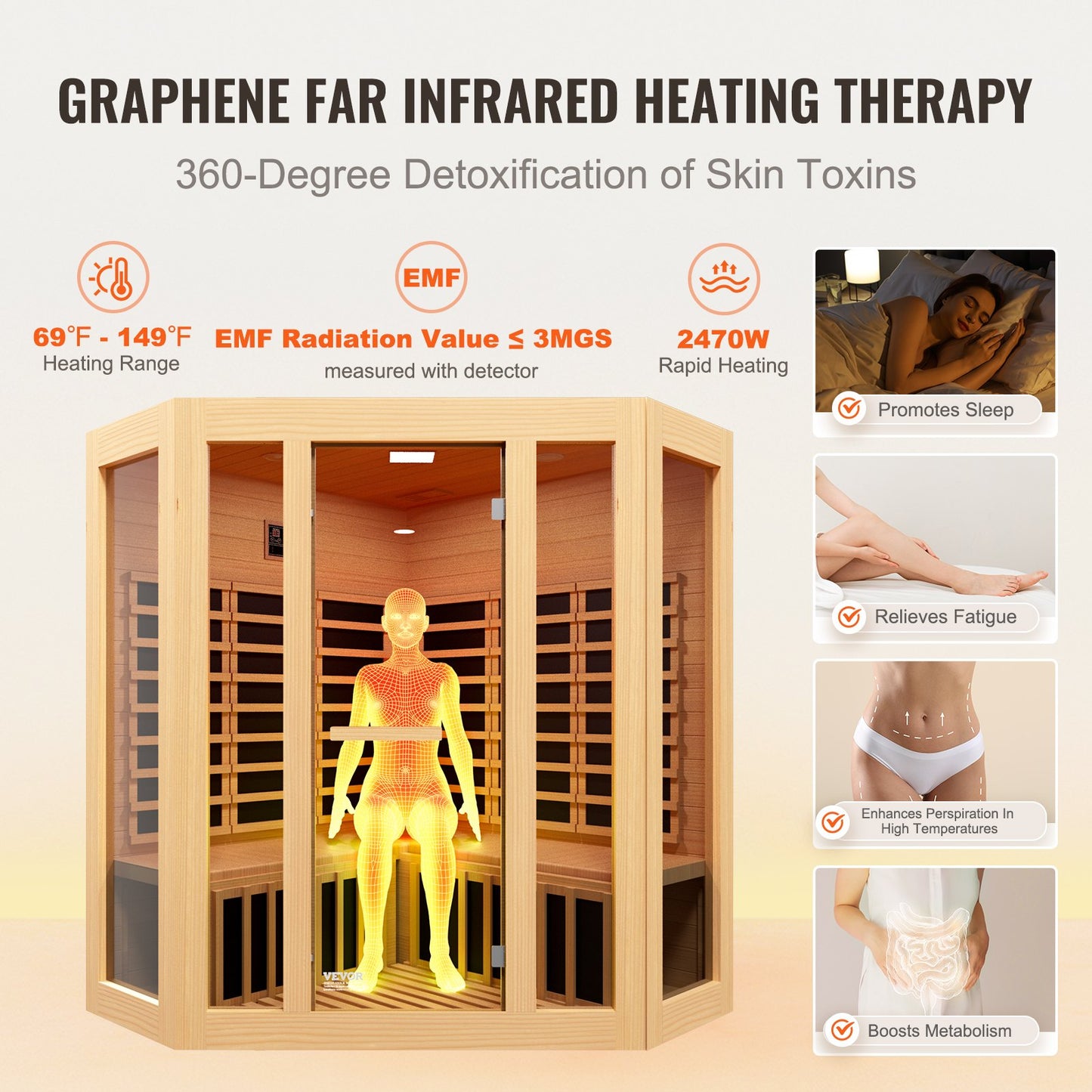 Ferninfrarot-Sauna aus Holz, Heimsauna, Spa für 3 bis 4 Personen, 2470 W