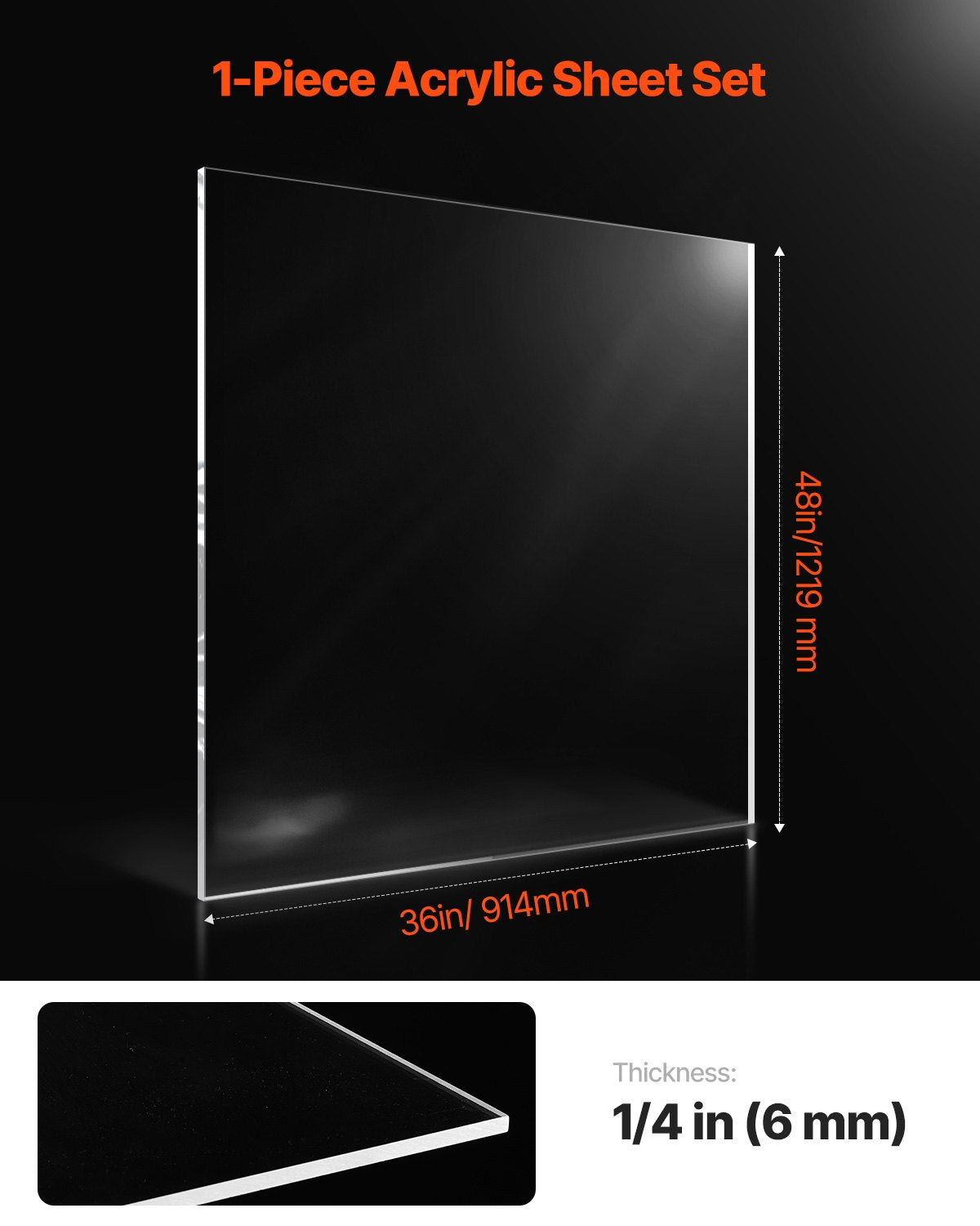 1-pack plexiglass acrylic sheet 36 x 48 inch plastic sheet 1/4 inch thick