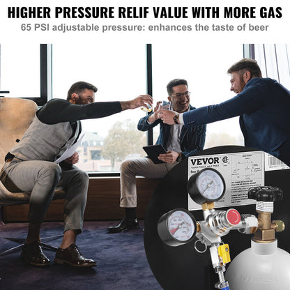 Double Gauge Regulator, CO2 Regulator Gauge with 0-60PSI, Heavy Duty CO2 Gauge Gas System, Fat Beer Regulator with Check Valve, Adjustable Pressure Regulator for Fat Beer Homebrew, CGA320