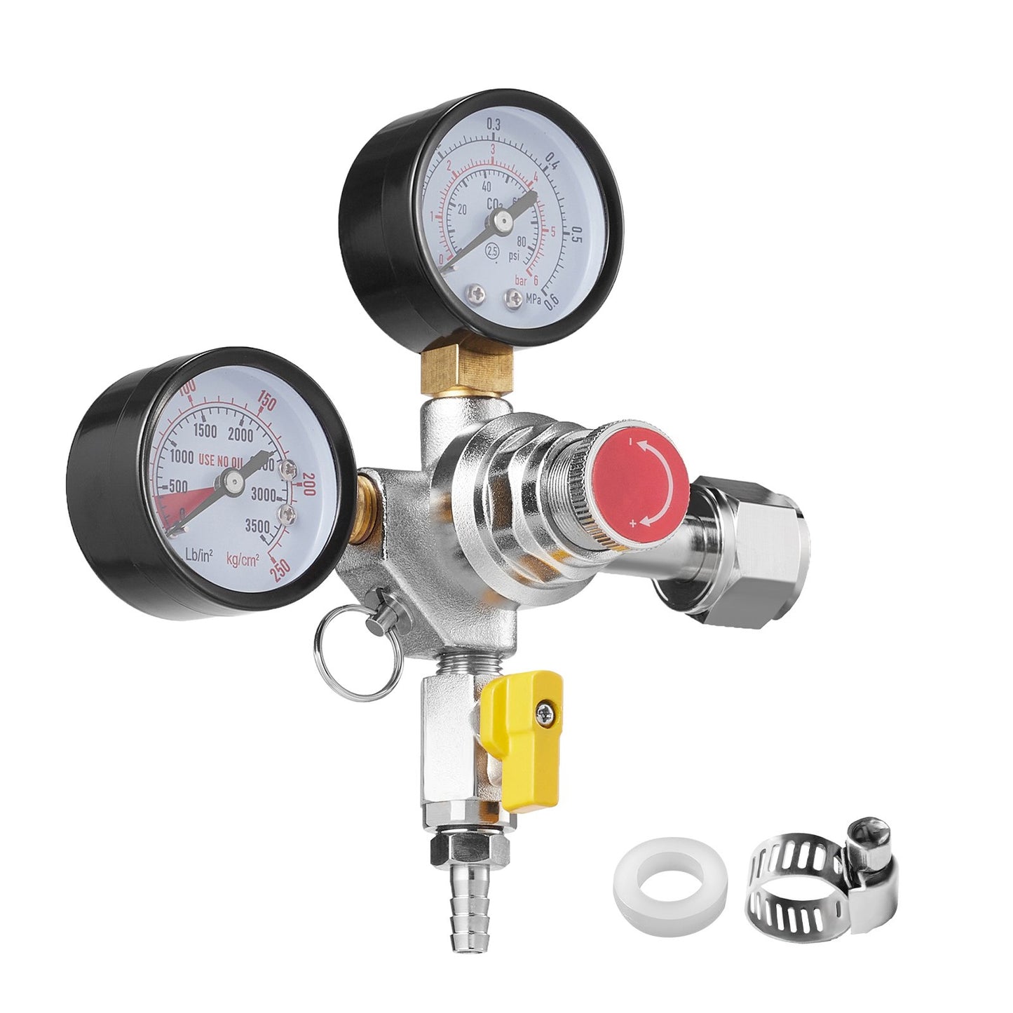 Double Gauge Regulator, CO2 Regulator Gauge with 0-60PSI, Heavy Duty CO2 Gauge Gas System, Fat Beer Regulator with Check Valve, Adjustable Pressure Regulator for Fat Beer Homebrew, CGA320