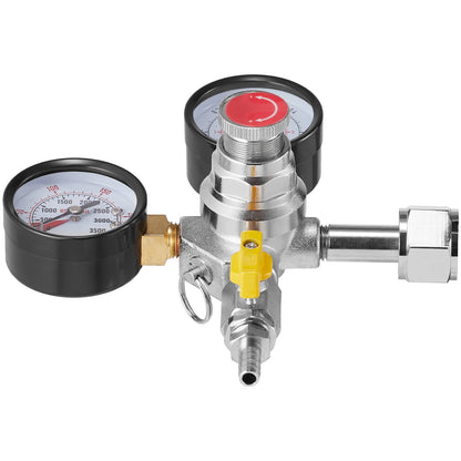 Double Gauge Regulator, CO2 Regulator Gauge with 0-60PSI, Heavy Duty CO2 Gauge Gas System, Fat Beer Regulator with Check Valve, Adjustable Pressure Regulator for Fat Beer Homebrew, CGA320