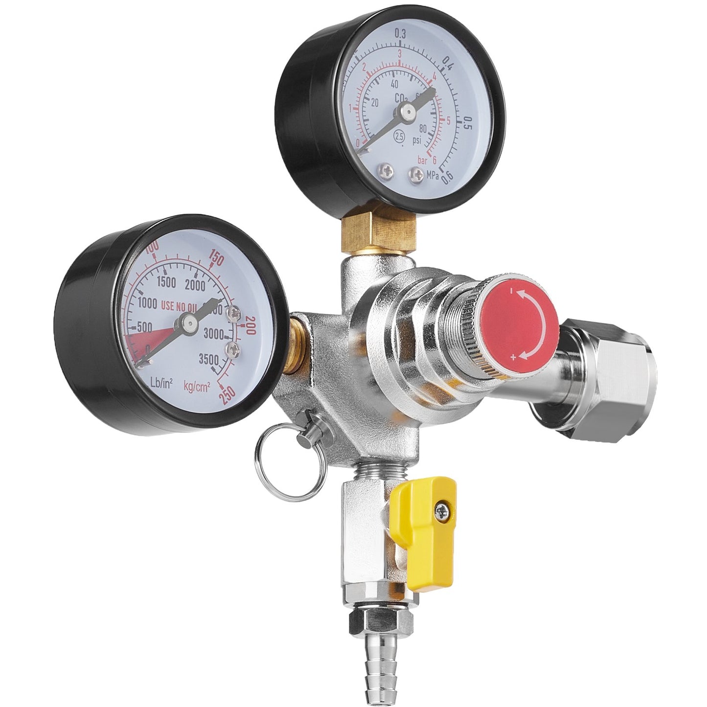 Double Gauge Regulator, CO2 Regulator Gauge with 0-60PSI, Heavy Duty CO2 Gauge Gas System, Fat Beer Regulator with Check Valve, Adjustable Pressure Regulator for Fat Beer Homebrew, CGA320