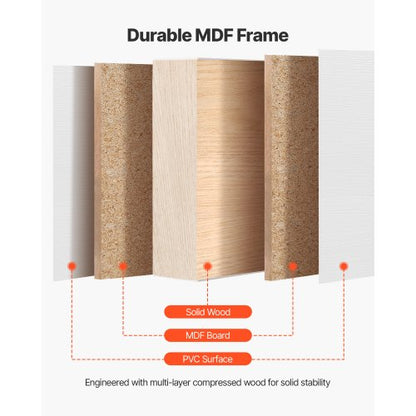 Skjutdörr till garderob, 1524 mm (dubbel 787 mm) x 2032 mm, 5-liters skjutdörrar i frostat glas med beslag, massivt trä och MDF-skiva med vattentät PVC-yta för garderober i sovrum |  EU