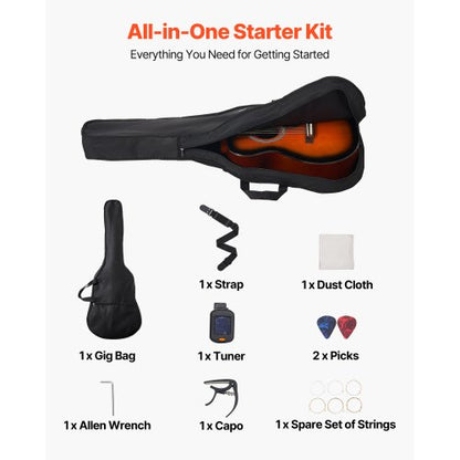 40-tums Dreadnought Akustisk Gitarr Nybörjarpaket Gigbag Vuxen Sunburst