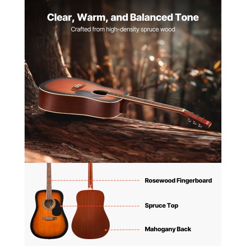 41-tums Dreadnought Akustisk Gitarr Nybörjarpaket Gigbag Vuxen Sunburst