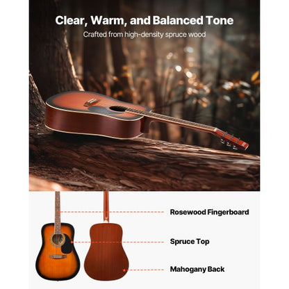 41-tums Dreadnought Akustisk Gitarr Nybörjarpaket Gigbag Vuxen Sunburst