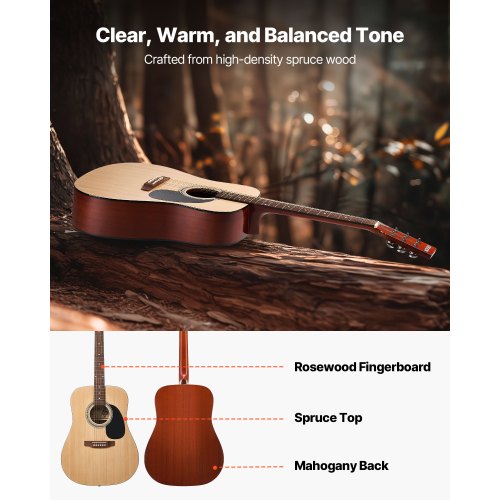 41-tums Dreadnought Akustisk Gitarr Natural Nybörjarpaket Gigbag Vuxen