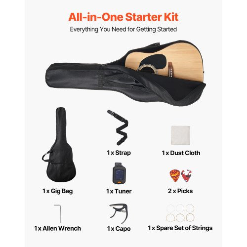 41-tums Dreadnought Akustisk Gitarr Natural Nybörjarpaket Gigbag Vuxen