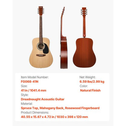 41-tums Dreadnought Akustisk Gitarr Natural Nybörjarpaket Gigbag Vuxen