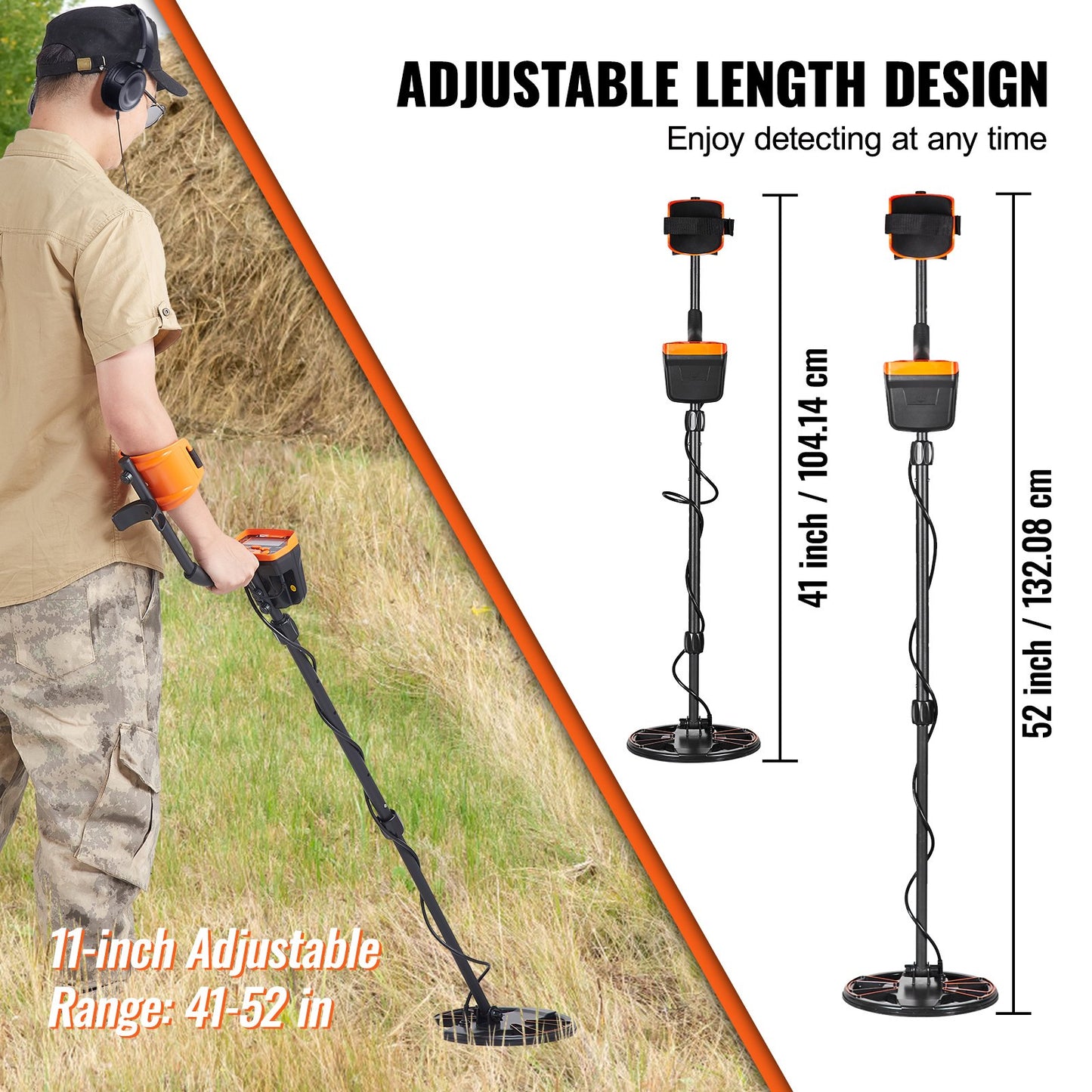 Metal Detector for Adults and Kids, 10-inch Waterproof Search Coil with LCD Display 7 Modes, Adjustable 41''-52'' Aluminum Stem, DSP Chip Higher Precision Gold Detector 10'' Detection Depth