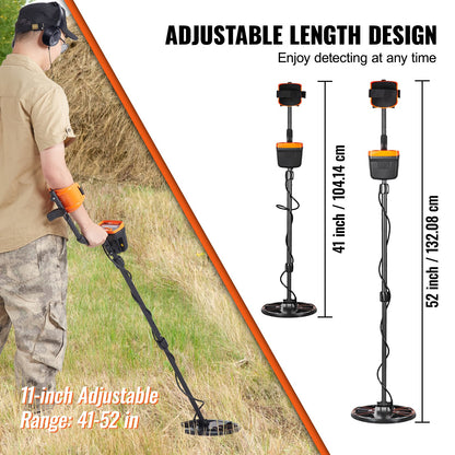 Metal Detector for Adults and Kids, 10-inch Waterproof Search Coil with LCD Display 7 Modes, Adjustable 41''-52'' Aluminum Stem, DSP Chip Higher Precision Gold Detector 10'' Detection Depth