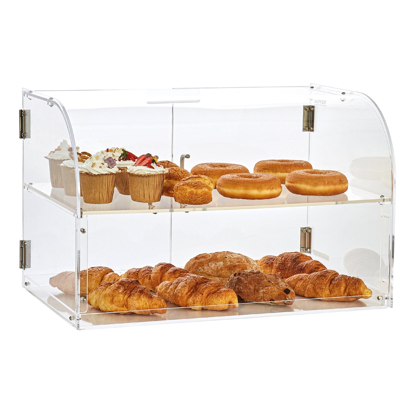 Konditorei, 2-stöckige gewerbliche Gebäck-Thekenvitrine, Acryl-Vitrine mit Hintertür und herausnehmbaren Regalen, Frischhalten für Donut-Bagels, Kuchen- und Kekse, 22"x14"x14