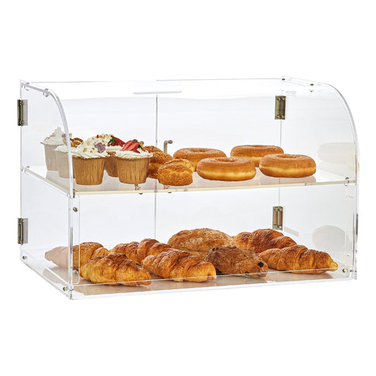 Konditorivaror, 2-vånings kommersiellt bakverksmonter för bänkskivor, Displaylåda i akryl med bakdörr och flyttbara hyllor, Håll fräsch för Donut Bagels Cake Cookie, 22"x14"x14