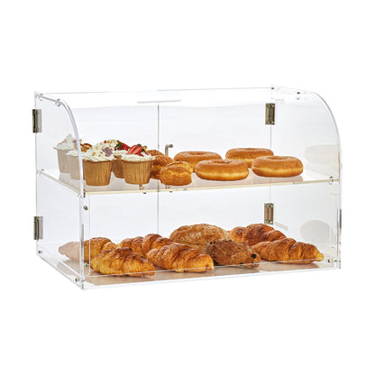 Konditorei, 2-stöckige gewerbliche Gebäck-Thekenvitrine, Acryl-Vitrine mit Hintertür und herausnehmbaren Regalen, Frischhalten für Donut-Bagels, Kuchen- und Kekse, 22"x14"x14