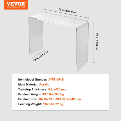 Akryl konsolbord, genomskinligt akryl gavelbord, transparent akryl sidobord 37,95x15x29,13 tum, för foajé, vardagsrum, matsal