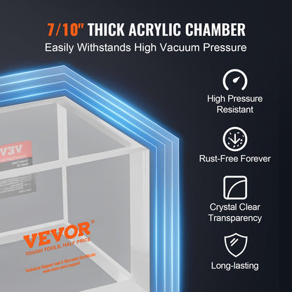 2 gallon vacuum chamber, upgraded multi-function acrylic vacuum degassing chamber, transparent vacuum chamber, for resin degassing, silica gel degassing, gypsum degassing and vacuum extraction
