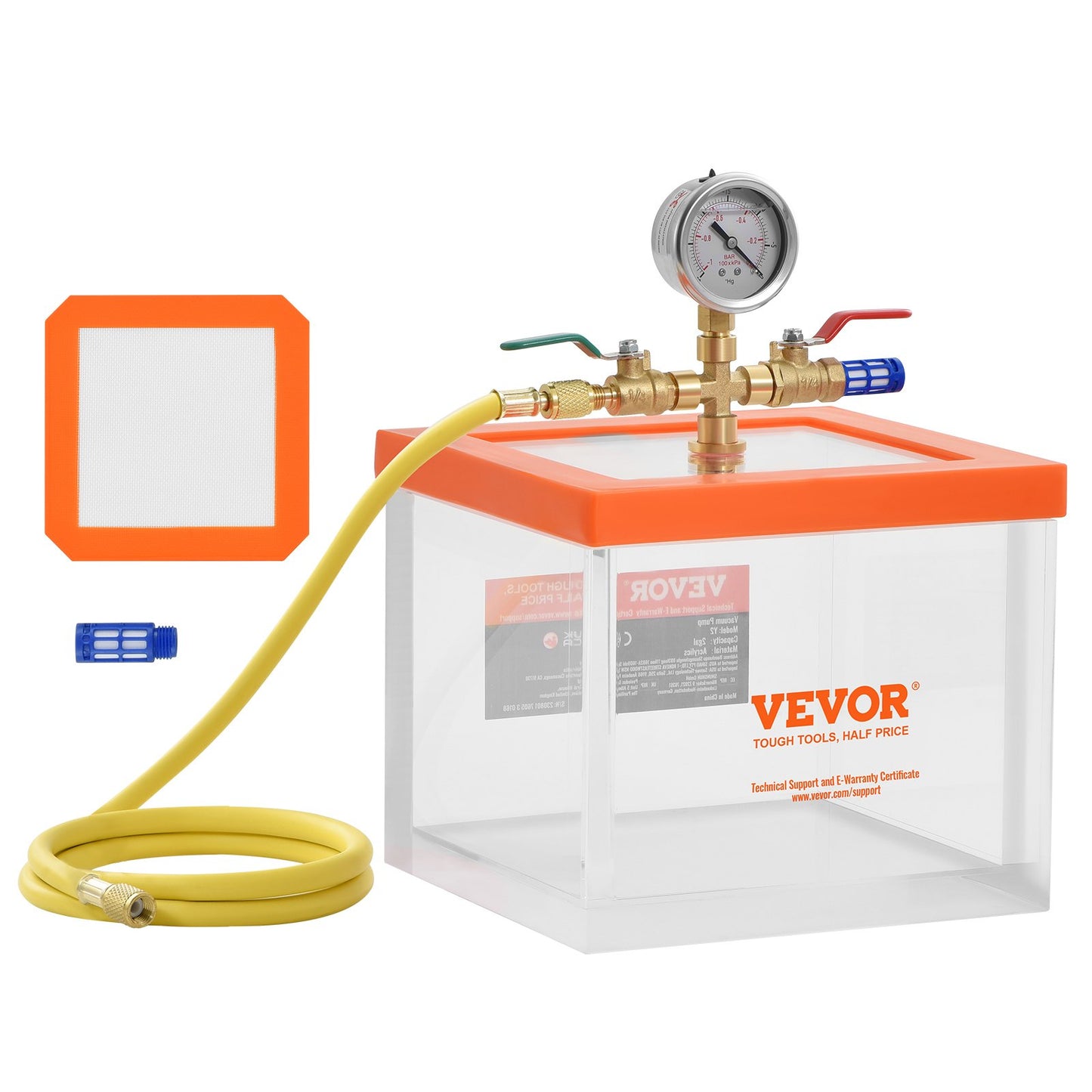 2 gallon vacuum chamber, upgraded multi-function acrylic vacuum degassing chamber, transparent vacuum chamber, for resin degassing, silica gel degassing, gypsum degassing and vacuum extraction