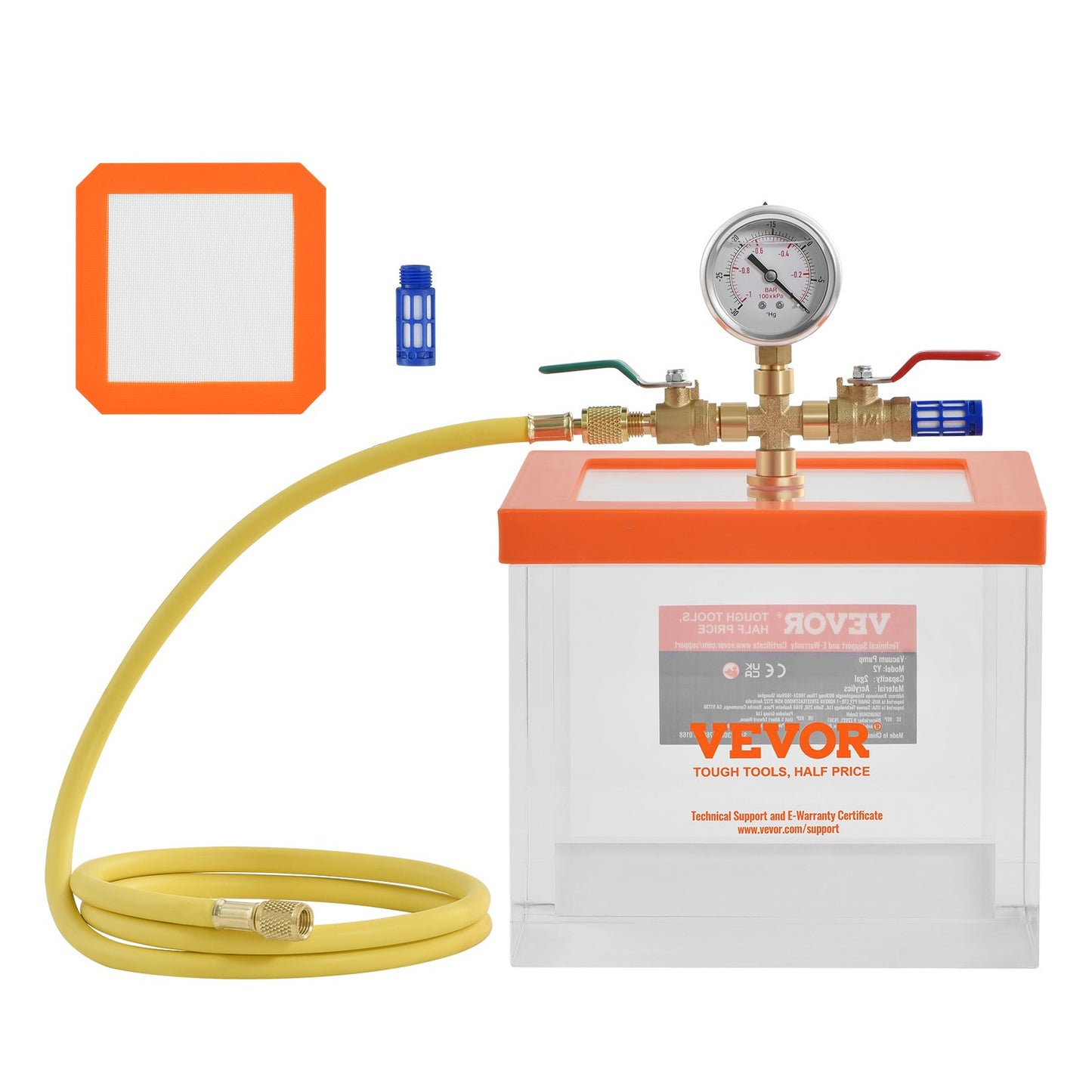2 gallon vacuum chamber, upgraded multi-function acrylic vacuum degassing chamber, transparent vacuum chamber, for resin degassing, silica gel degassing, gypsum degassing and vacuum extraction