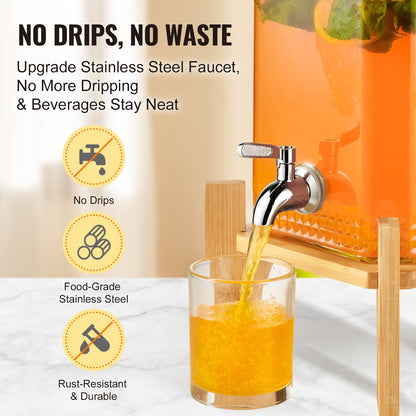Dryckesdispenser, 1,5 gallon dryckesautomater för fester, juicedispenser i glas med stativ, tapp i rostfritt stål, iste lemonad juice vattendispenser, för restauranger, hotell, fester